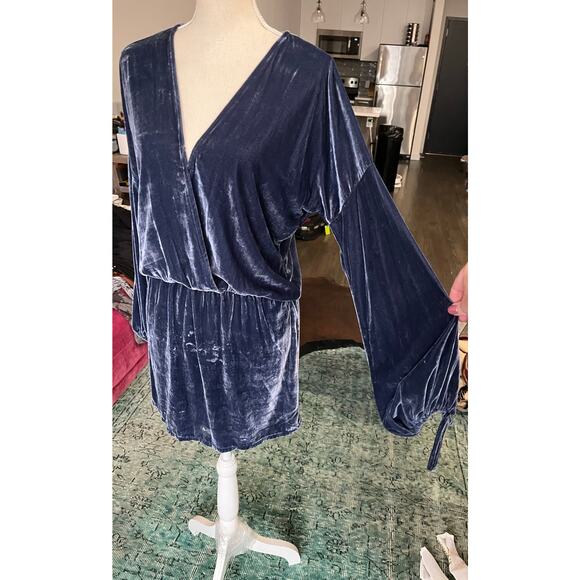 Anthropologie On The Road Blue Velvet Mini Dress Boho Regency Fairy Goth M $128 - Picture 3 of 15
